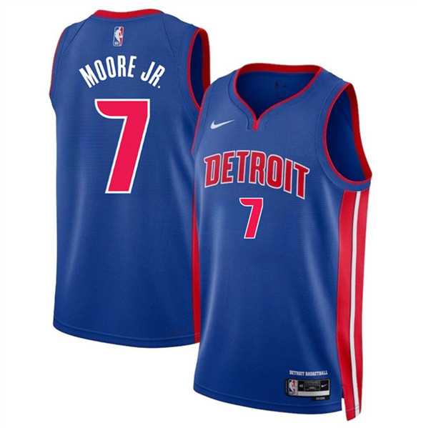 Mens Detroit Pistons #7 Wendell Moore Jr Blue 2024 Icon Edition Stitched Jersey Dzhi->->NBA Jersey